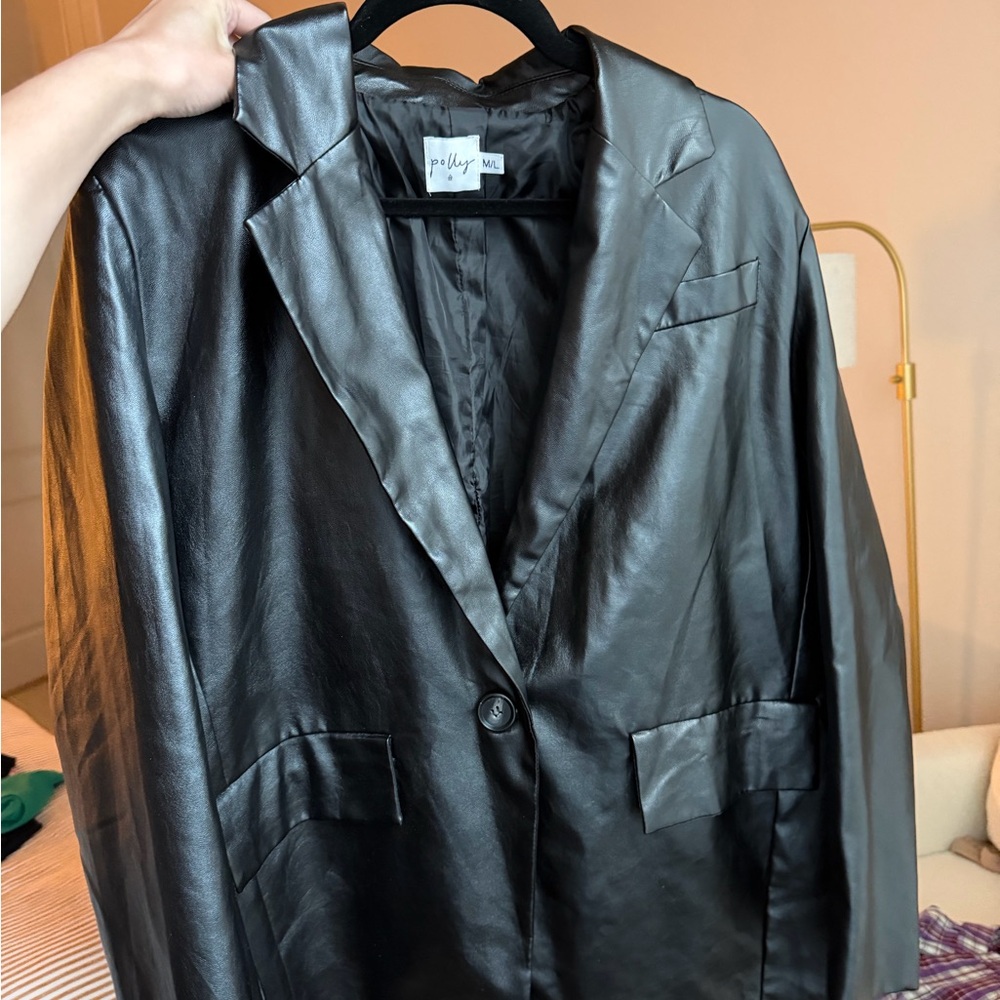 Oh Polly Black Faux Leather Blazer Jacket